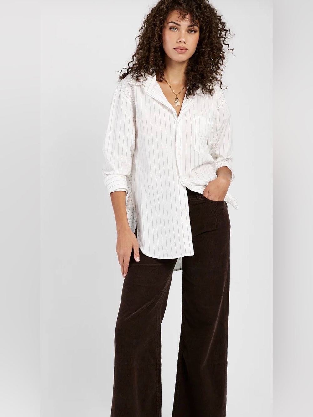 Citizens Of Humanity Kayla Shirt in Bitter Chocolate Stripe L Cotton Oversized